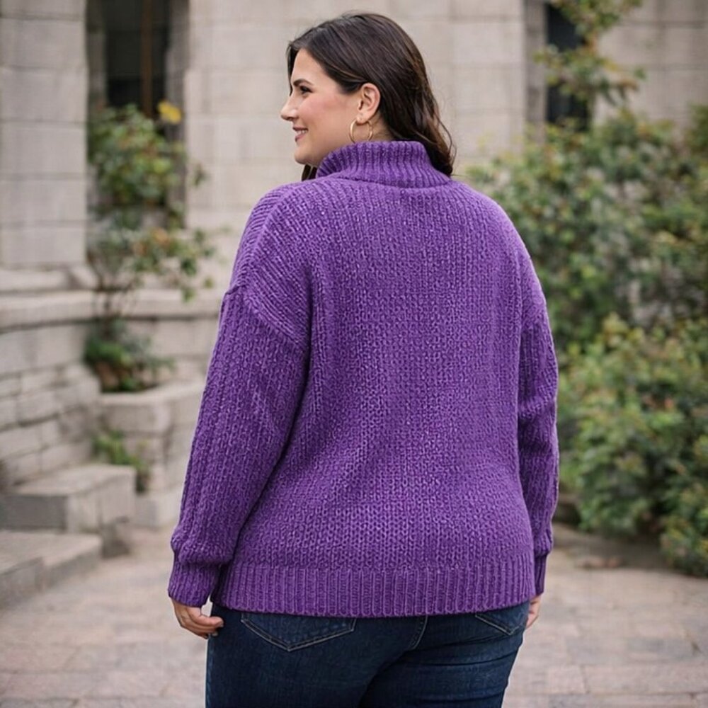 Plus Size Textured Cable Knit Ribbed Hem Turtleneck Sweater 4XL (Fits Smaller) - Picture 2 of 8
